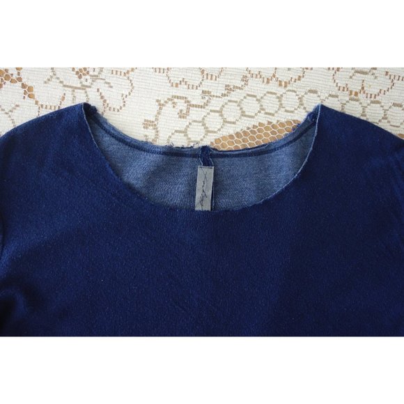 Raquel Allegra Indigo Blue Silk Hem Short Sleeve Tee Shirt size 3 US Large - Picture 3 of 4